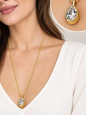 Gold Teardrop Crystal Pendant Necklace for Women